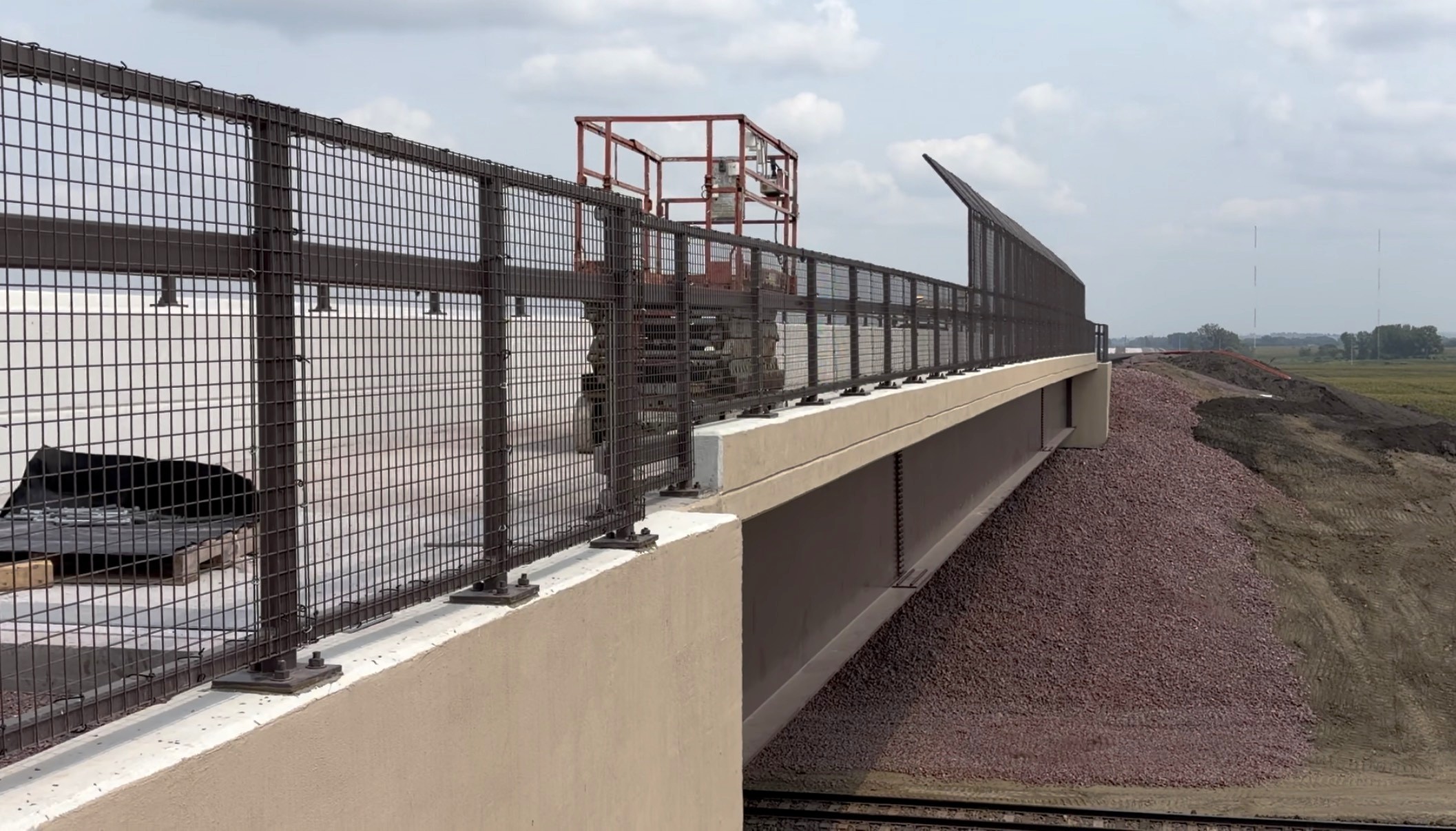 Tight angle view of the BNSF bridge as it nears completion.
