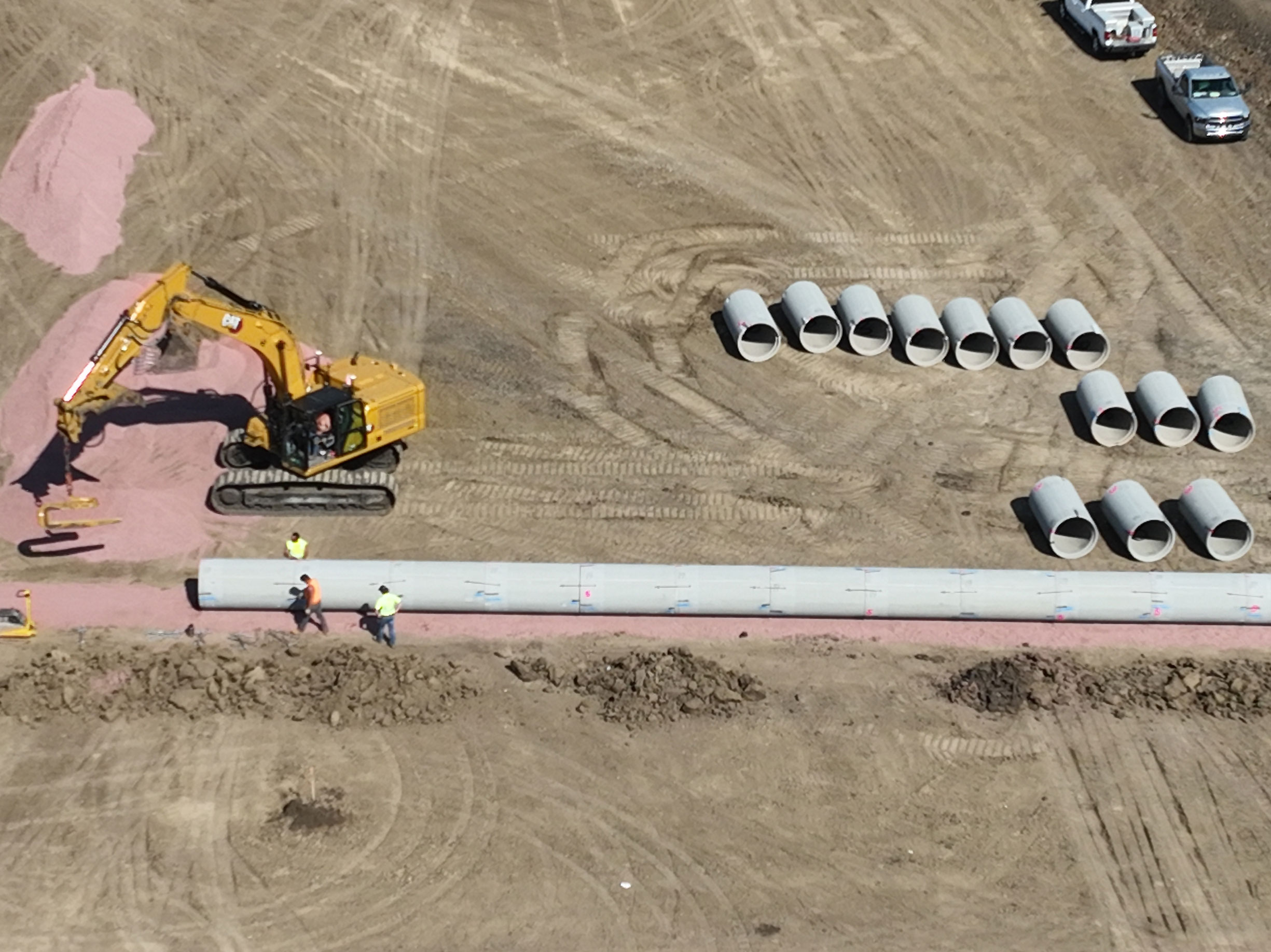 Aerial view of concrete materials used in construction.