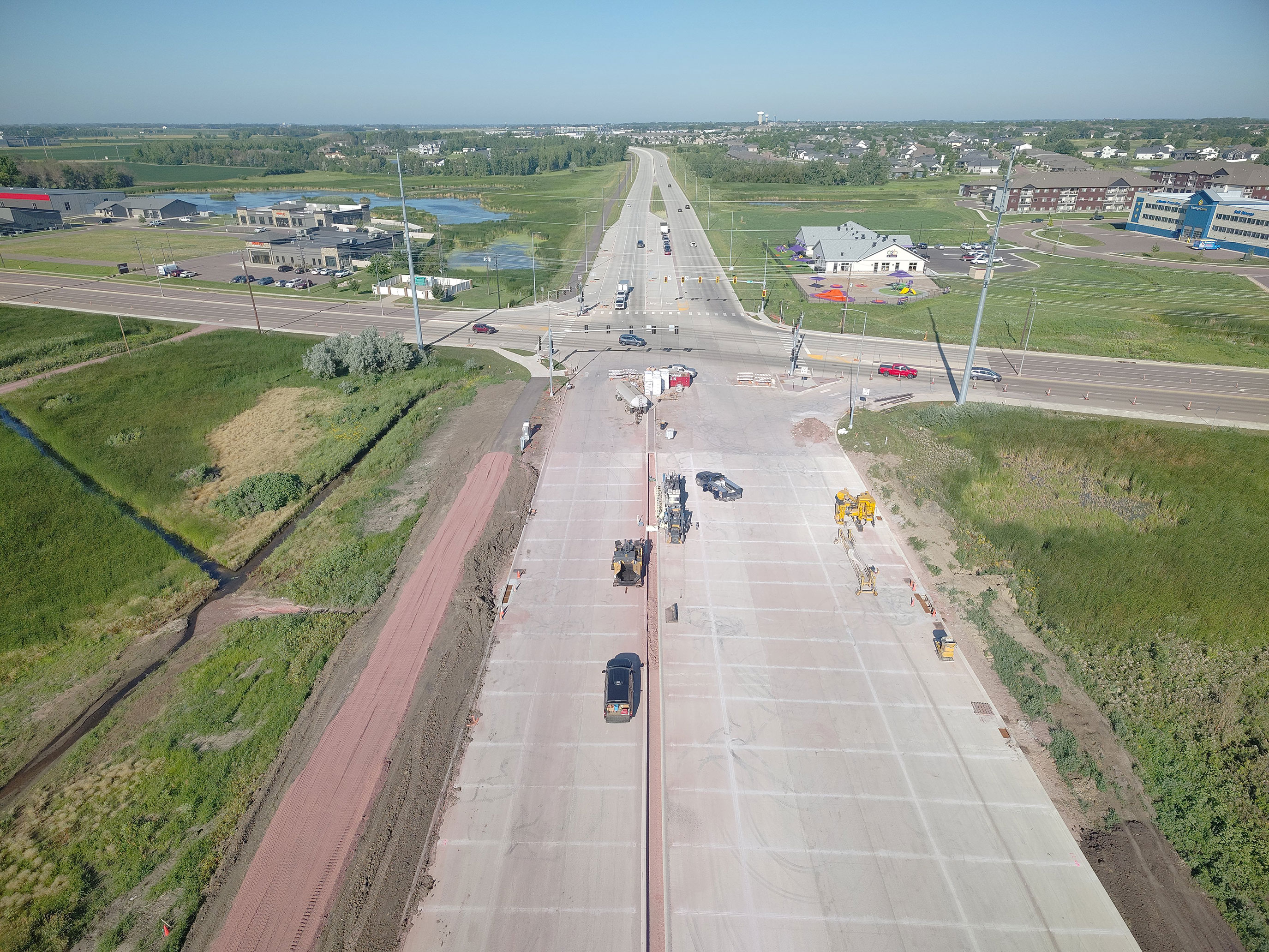 Aerial view of the intersection of South Veterans Parkway and Cliff Avenue.