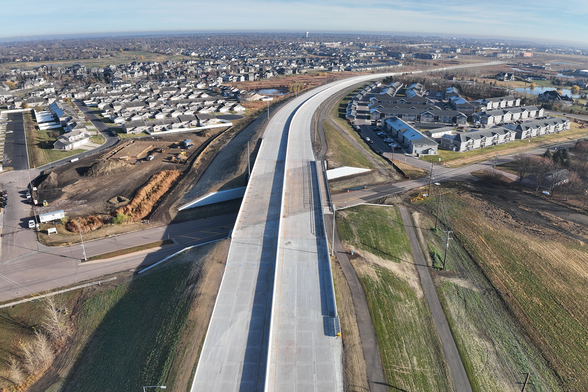 Aerial view of roundabout on recently completed Segment 1.